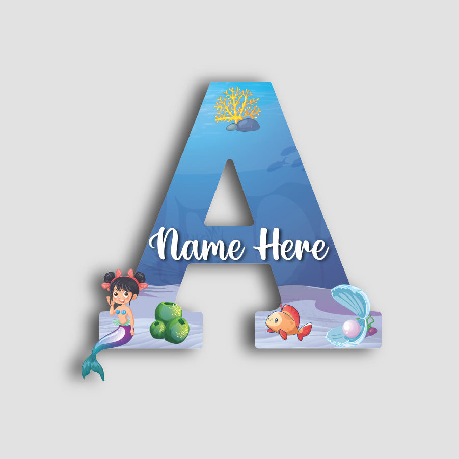 Customized Acrylic Glossy Mermaid Theme Wall Hanging | 9 Inch Custom Name & Alphabate Sign for Kids Room & Playroom Decor | Ocean Theme Alphabet Nameplate | Includes Hanging Rope/Tape
