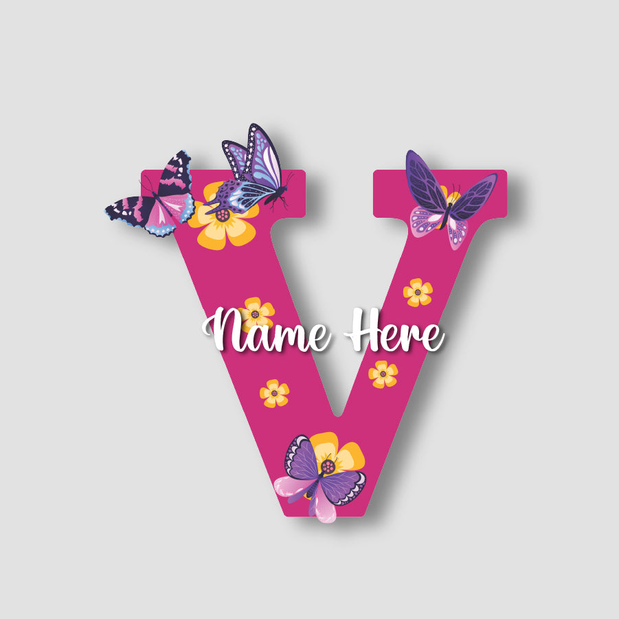 Customized Acrylic Name Sign for Kids Room | 9 Inch Pink Floral Butterfly Initial Wall Decor | Personalized Nameplate Birthday Gift for Girls | Includes Hanging Rope/Tape
