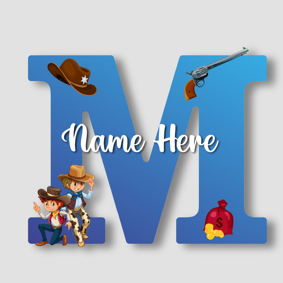 Customized Acrylic Cowboy Theme Letter Sign 9 Inch | Custom Name for Boys Room | Western Style Alphabet Nameplate Decor & Gift | Includes Hanging Rope/Tape