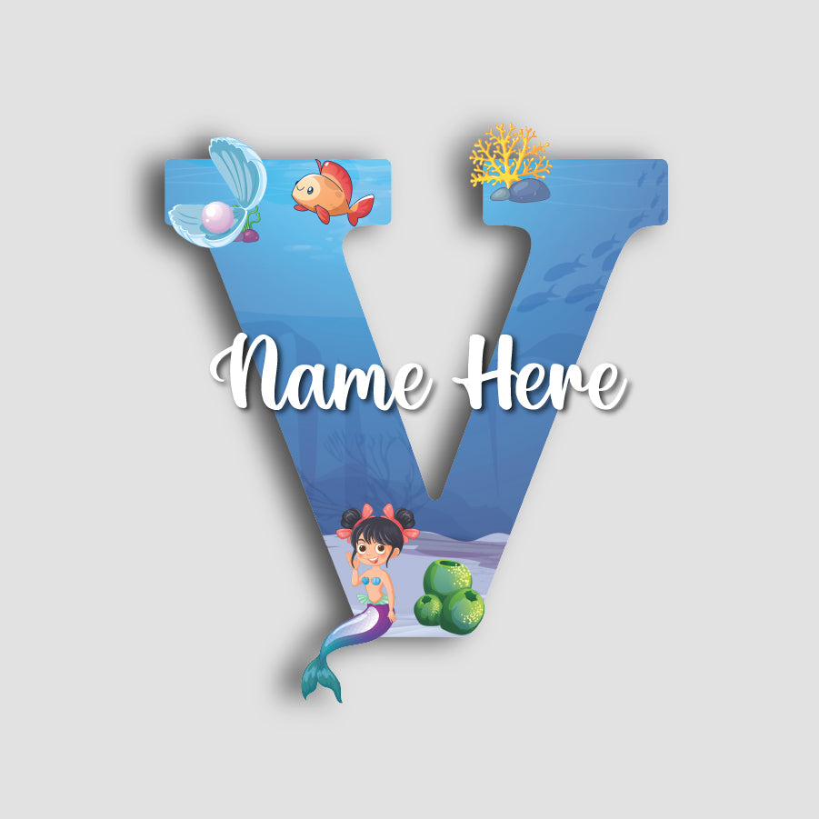 Customized Acrylic Glossy Mermaid Theme Wall Hanging | 9 Inch Custom Name & Alphabate Sign for Kids Room & Playroom Decor | Ocean Theme Alphabet Nameplate | Includes Hanging Rope/Tape