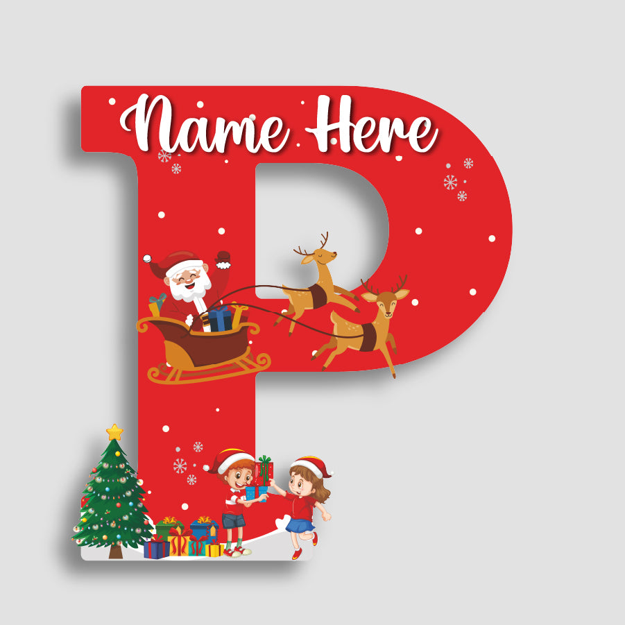 Customized Acrylic Name Sigh Christmas for Kids Room | 9 Inch Santa & Reindeer Design | Personalized Nameplate Christmas Gift | Includes Hanging Rope/Tape