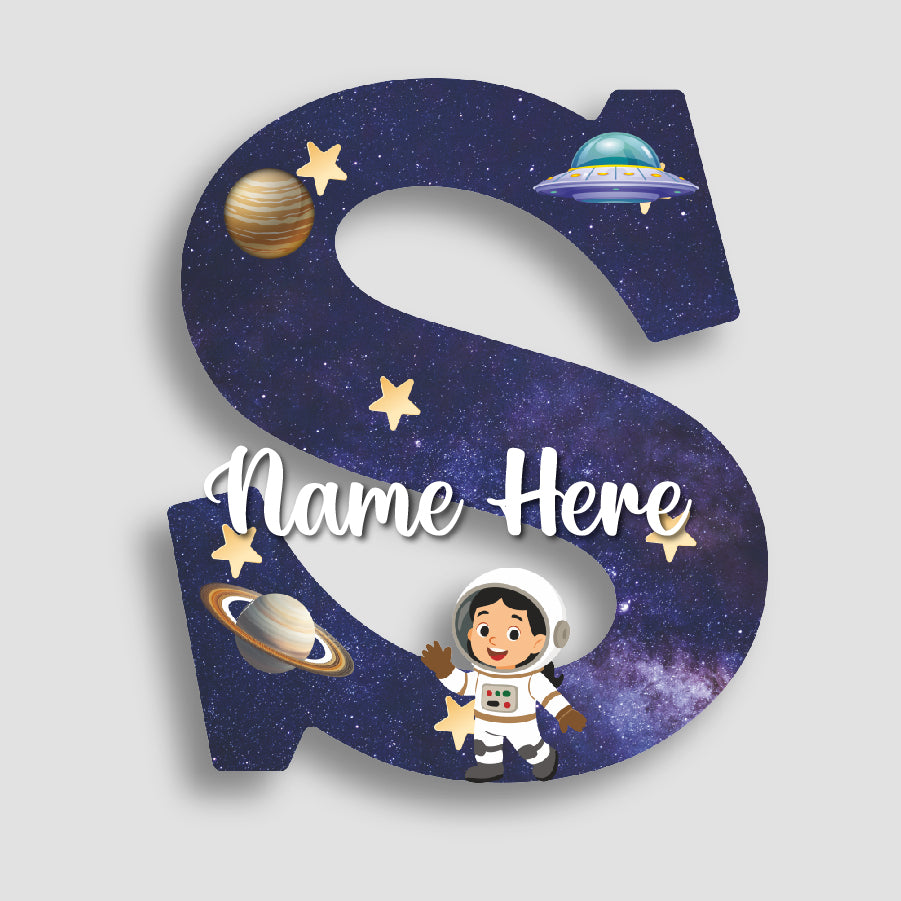 Customized Acrylic Glossy Space Theme Wall Hanging | 9 Inch Custom Name & Alphabet Letter Sign for Kids Room & Playroom Decor | Astronaut & Planet Alphabet Nameplate | Includes Hanging Rope/Tape