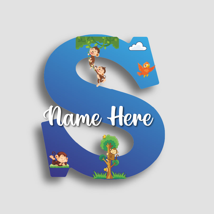 Customized Glossy Acrylic Jungle Monkey Theme | 9 Inch Custom Name Letter Sign for Kids Room & Playroom Decor | Animal Alphabet Nameplate | Includes Hanging Rope/Tape