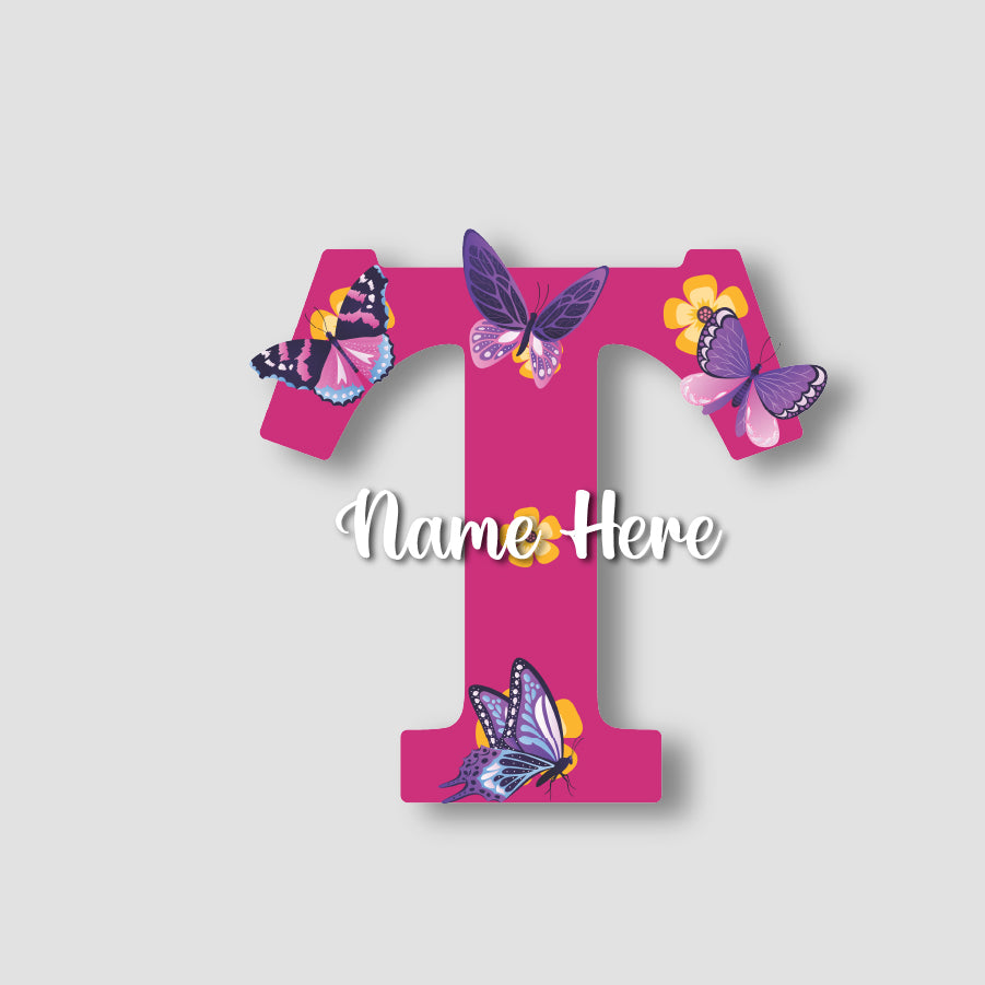 Customized Acrylic Name Sign for Kids Room | 9 Inch Pink Floral Butterfly Initial Wall Decor | Personalized Nameplate Birthday Gift for Girls | Includes Hanging Rope/Tape