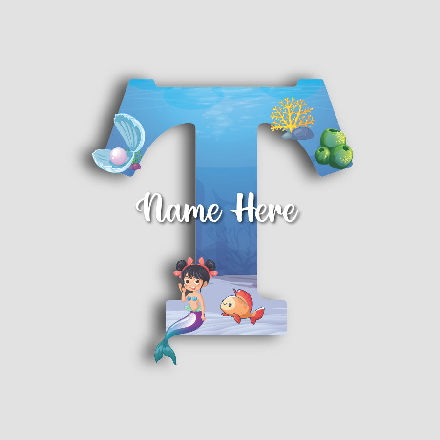 Customized Acrylic Glossy Mermaid Theme Wall Hanging | 9 Inch Custom Name & Alphabate Sign for Kids Room & Playroom Decor | Ocean Theme Alphabet Nameplate | Includes Hanging Rope/Tape