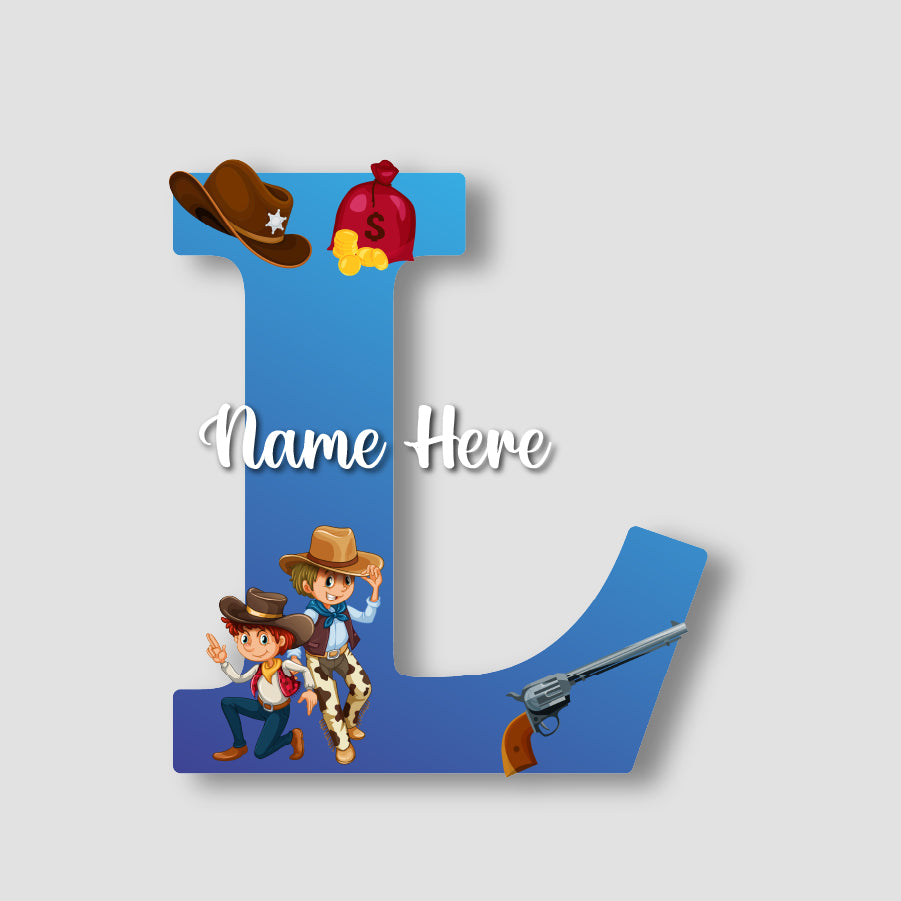 Customized Acrylic Cowboy Theme Letter Sign 9 Inch | Custom Name for Boys Room | Western Style Alphabet Nameplate Decor & Gift | Includes Hanging Rope/Tape