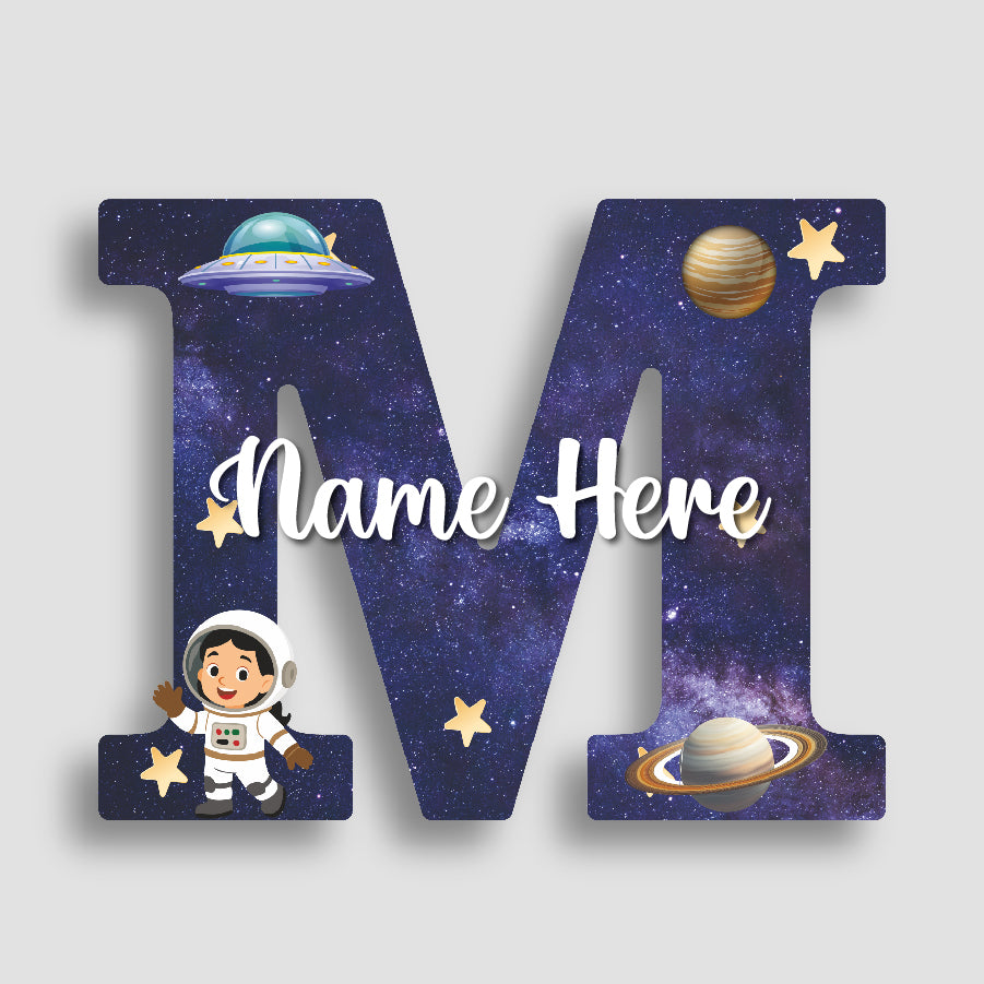 Customized Acrylic Glossy Space Theme Wall Hanging | 9 Inch Custom Name & Alphabet Letter Sign for Kids Room & Playroom Decor | Astronaut & Planet Alphabet Nameplate | Includes Hanging Rope/Tape