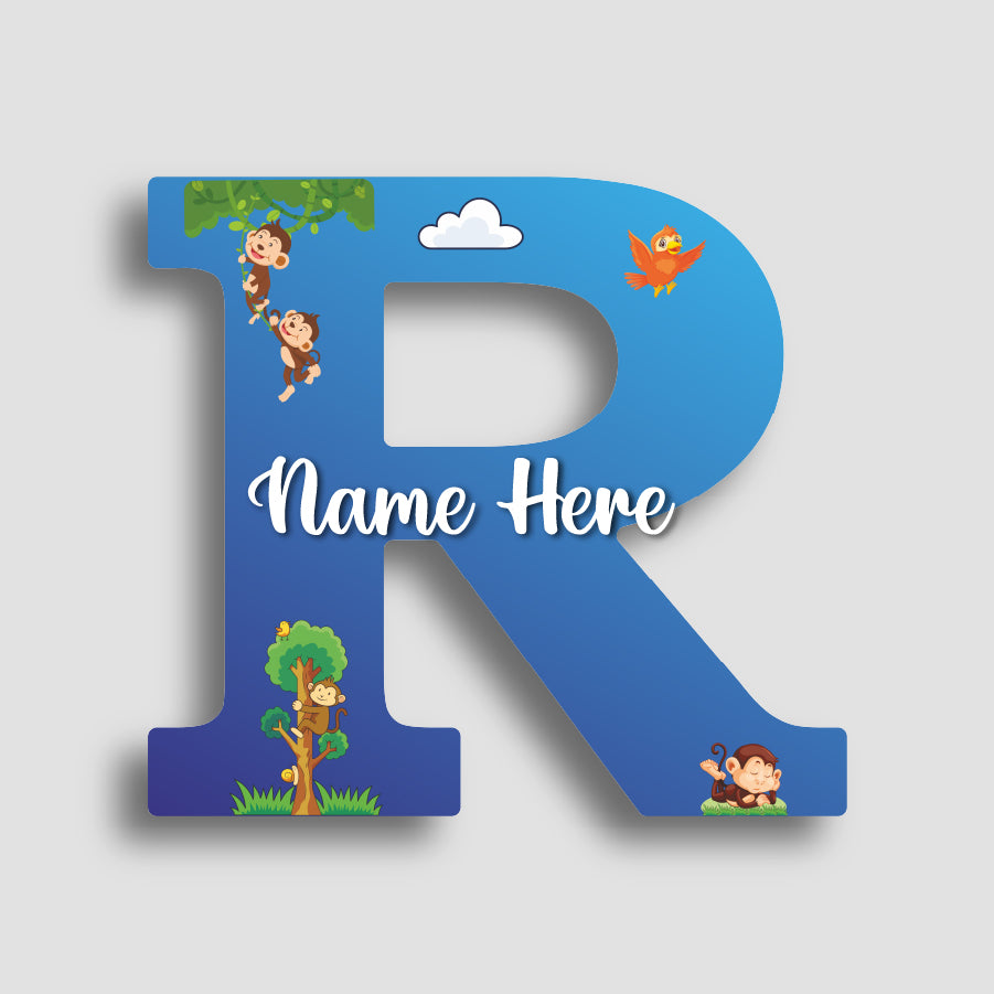 Customized Glossy Acrylic Jungle Monkey Theme | 9 Inch Custom Name Letter Sign for Kids Room & Playroom Decor | Animal Alphabet Nameplate | Includes Hanging Rope/Tape