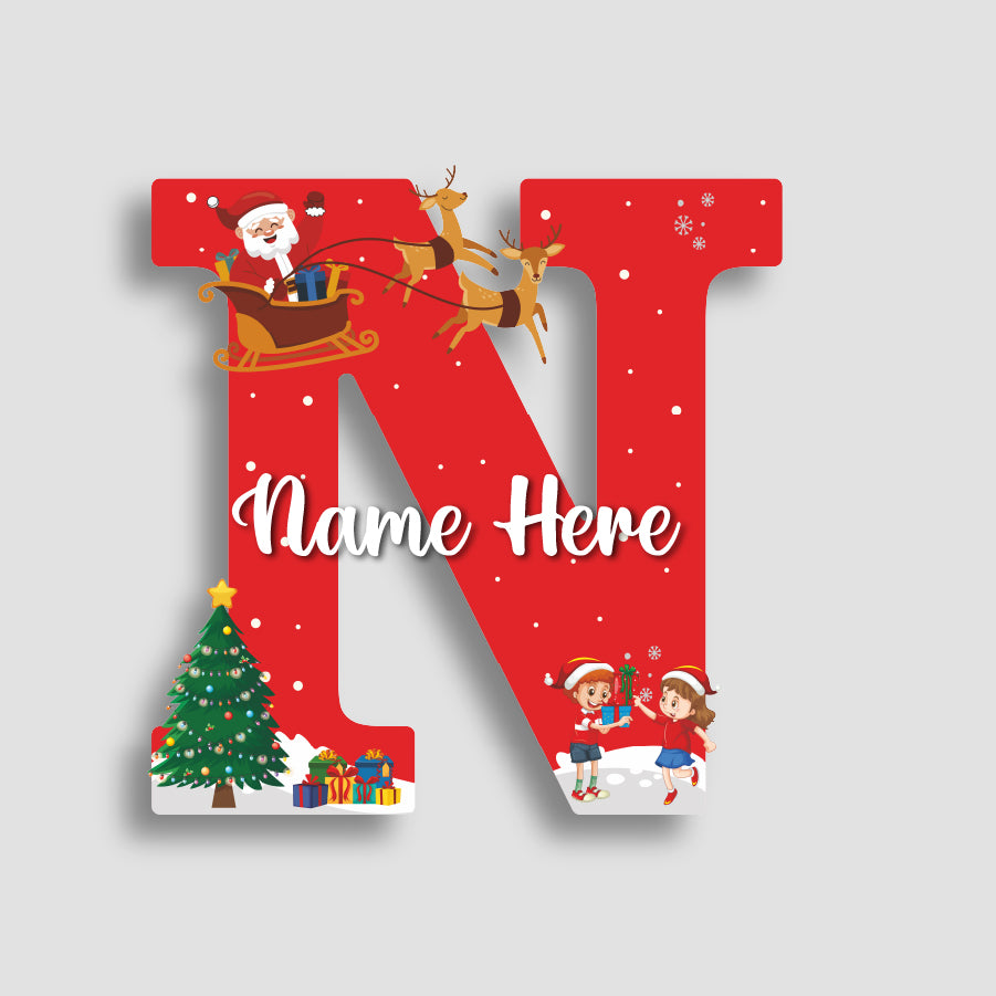 Customized Acrylic Name Sigh Christmas for Kids Room | 9 Inch Santa & Reindeer Design | Personalized Nameplate Christmas Gift | Includes Hanging Rope/Tape