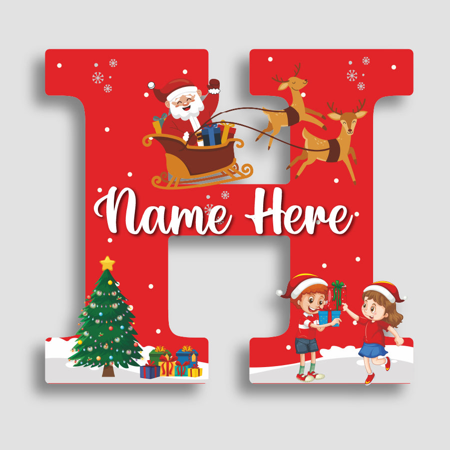 Customized Acrylic Name Sigh Christmas for Kids Room | 9 Inch Santa & Reindeer Design | Personalized Nameplate Christmas Gift | Includes Hanging Rope/Tape
