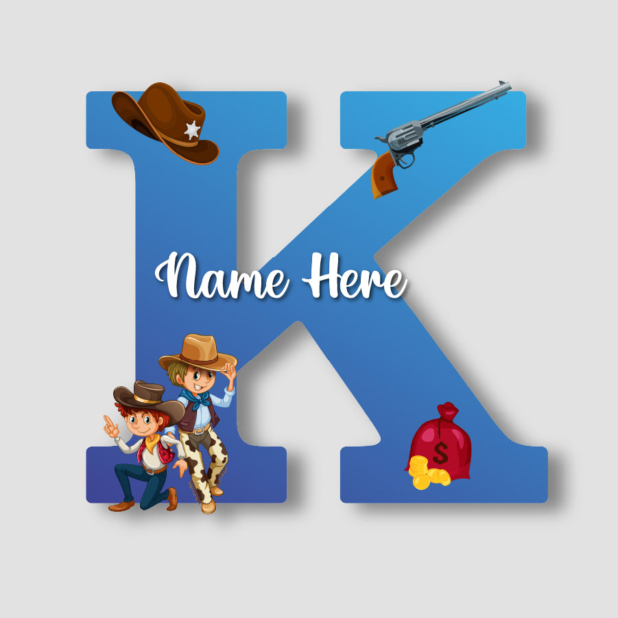 Customized Acrylic Cowboy Theme Letter Sign 9 Inch | Custom Name for Boys Room | Western Style Alphabet Nameplate Decor & Gift | Includes Hanging Rope/Tape