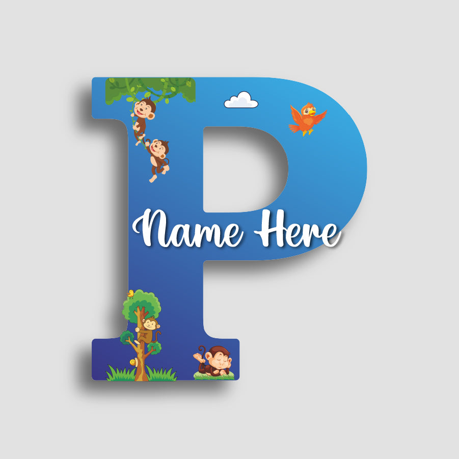 Customized Glossy Acrylic Jungle Monkey Theme | 9 Inch Custom Name Letter Sign for Kids Room & Playroom Decor | Animal Alphabet Nameplate | Includes Hanging Rope/Tape