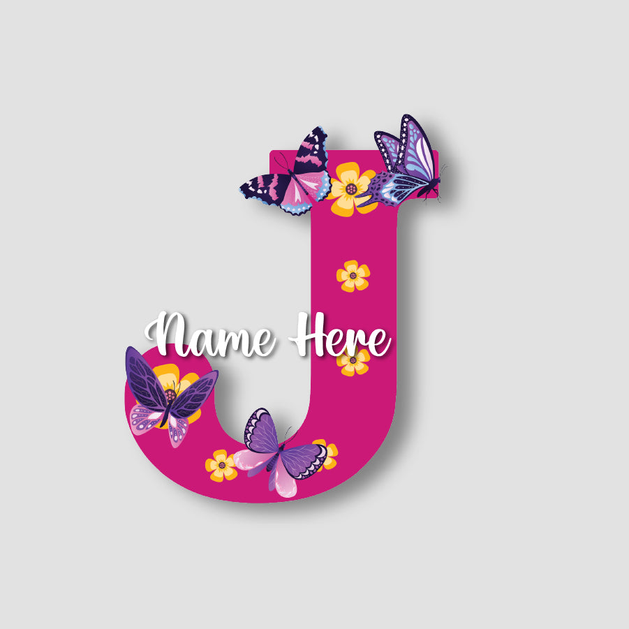 Customized Acrylic Name Sign for Kids Room | 9 Inch Pink Floral Butterfly Initial Wall Decor | Personalized Nameplate Birthday Gift for Girls | Includes Hanging Rope/Tape