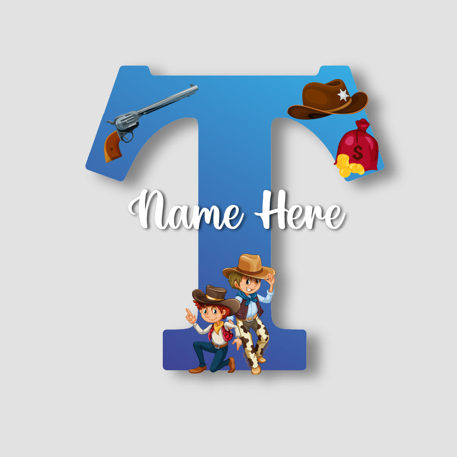Customized Acrylic Cowboy Theme Letter Sign 9 Inch | Custom Name for Boys Room | Western Style Alphabet Nameplate Decor & Gift | Includes Hanging Rope/Tape