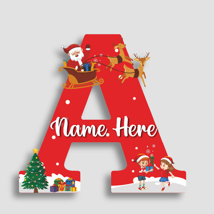 Customized Acrylic Name Sigh Christmas for Kids Room | 9 Inch Santa & Reindeer Design | Personalized Nameplate Christmas Gift | Includes Hanging Rope/Tape