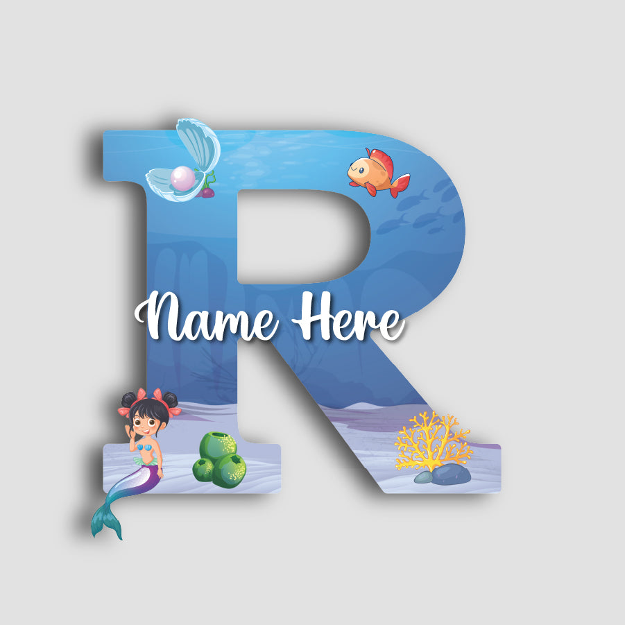 Customized Acrylic Glossy Mermaid Theme Wall Hanging | 9 Inch Custom Name & Alphabate Sign for Kids Room & Playroom Decor | Ocean Theme Alphabet Nameplate | Includes Hanging Rope/Tape