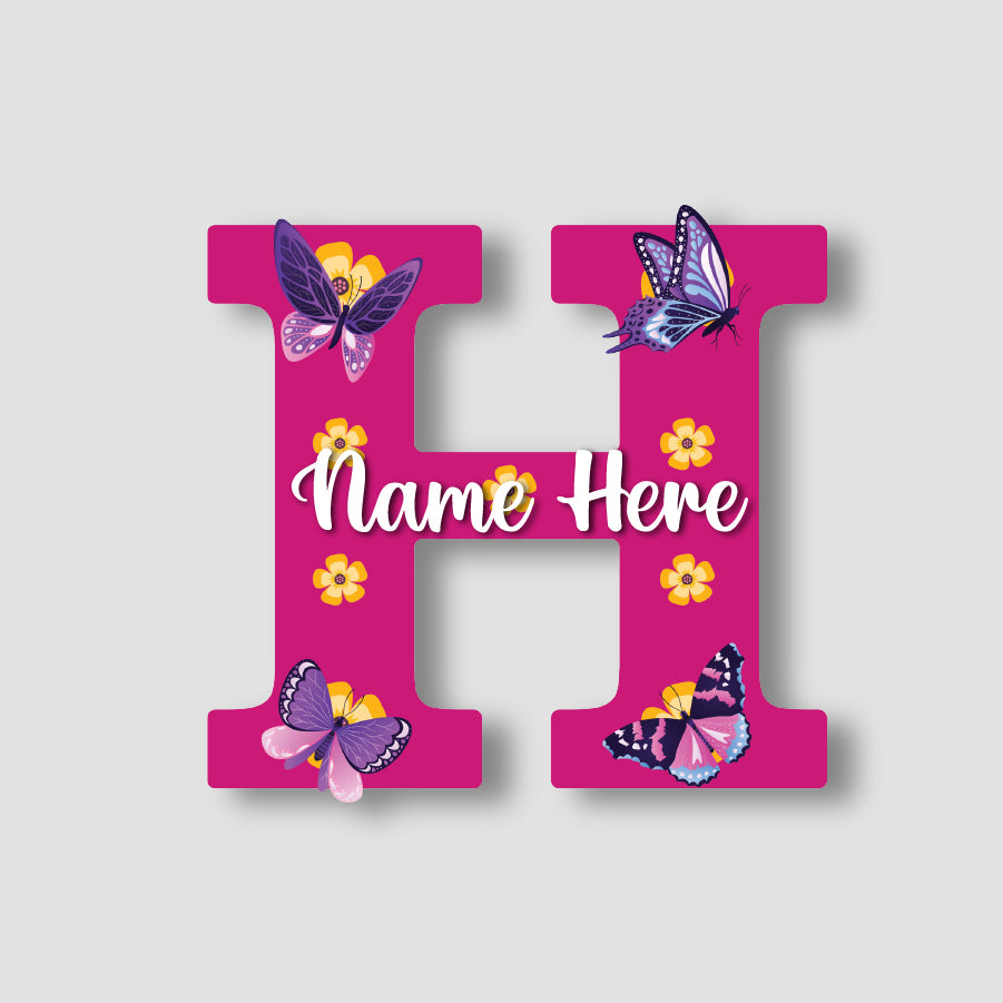 Customized Acrylic Name Sign for Kids Room | 9 Inch Pink Floral Butterfly Initial Wall Decor | Personalized Nameplate Birthday Gift for Girls | Includes Hanging Rope/Tape