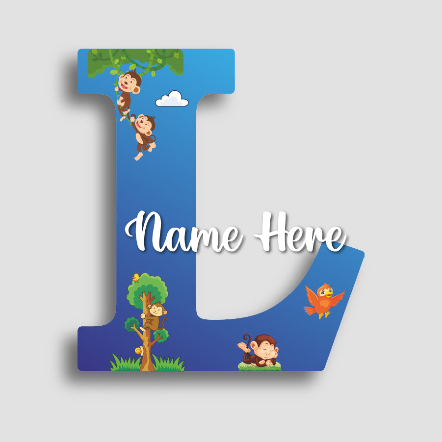 Customized Glossy Acrylic Jungle Monkey Theme | 9 Inch Custom Name Letter Sign for Kids Room & Playroom Decor | Animal Alphabet Nameplate | Includes Hanging Rope/Tape