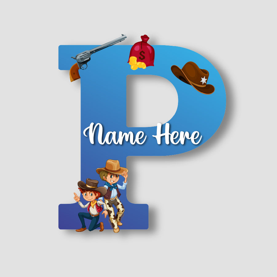 Customized Acrylic Cowboy Theme Letter Sign 9 Inch | Custom Name for Boys Room | Western Style Alphabet Nameplate Decor & Gift | Includes Hanging Rope/Tape