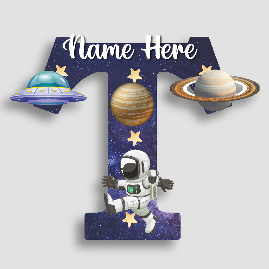 Customized Acrylic Glossy Space Theme Wall Hanging | 9 Inch Custom Name & Alphabet Letter Sign for Kids Room & Playroom Decor | Astronaut & Planet Alphabet Nameplate | Includes Hanging Rope/Tape