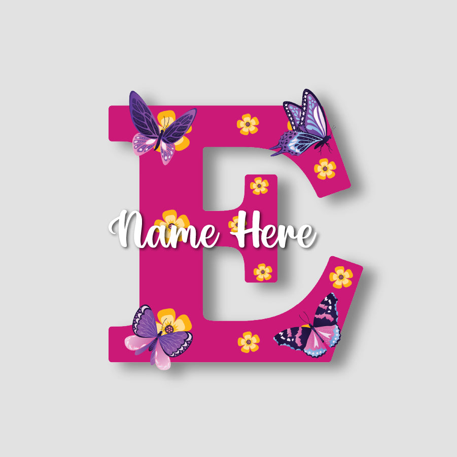 Customized Acrylic Name Sign for Kids Room | 9 Inch Pink Floral Butterfly Initial Wall Decor | Personalized Nameplate Birthday Gift for Girls | Includes Hanging Rope/Tape