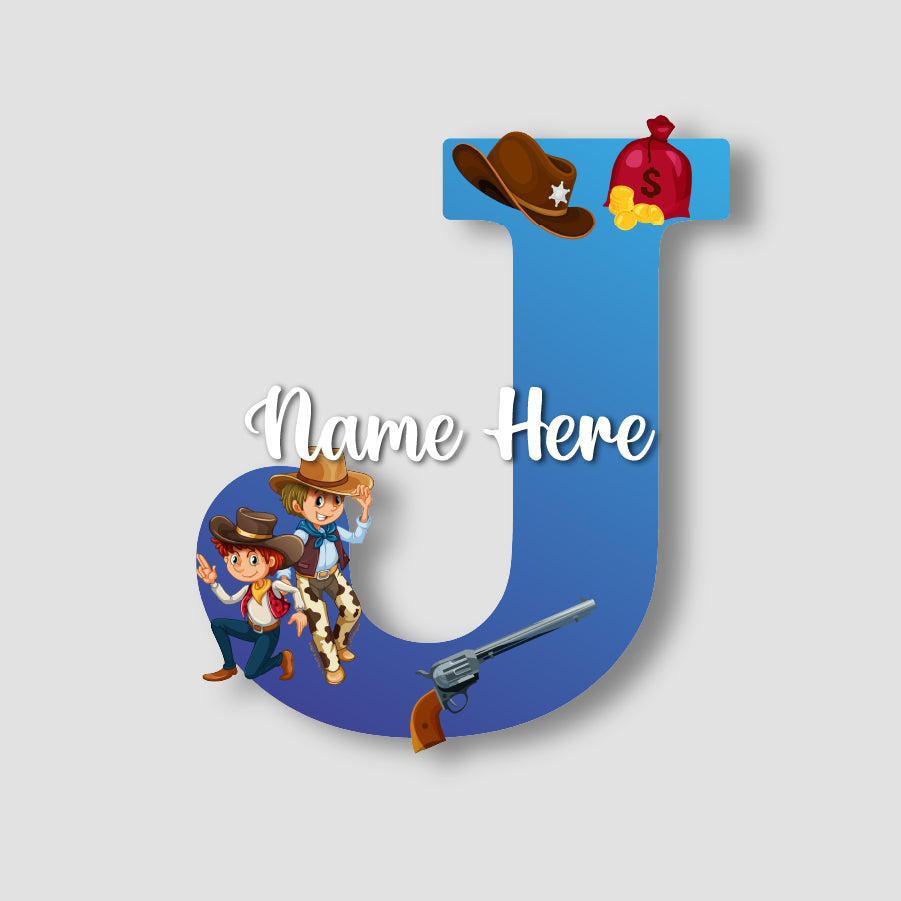 Customized Acrylic Cowboy Theme Letter Sign 9 Inch | Custom Name for Boys Room | Western Style Alphabet Nameplate Decor & Gift | Includes Hanging Rope/Tape