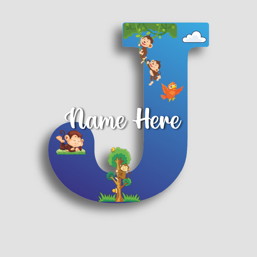 Customized Glossy Acrylic Jungle Monkey Theme | 9 Inch Custom Name Letter Sign for Kids Room & Playroom Decor | Animal Alphabet Nameplate | Includes Hanging Rope/Tape