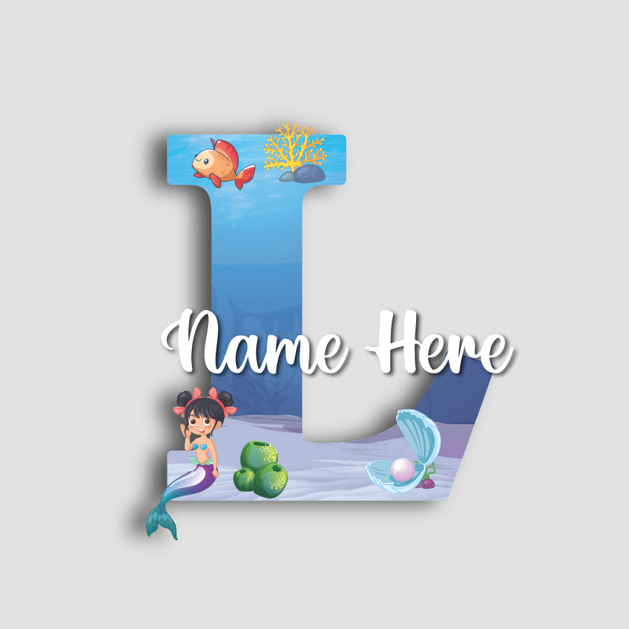 Customized Acrylic Glossy Mermaid Theme Wall Hanging | 9 Inch Custom Name & Alphabate Sign for Kids Room & Playroom Decor | Ocean Theme Alphabet Nameplate | Includes Hanging Rope/Tape