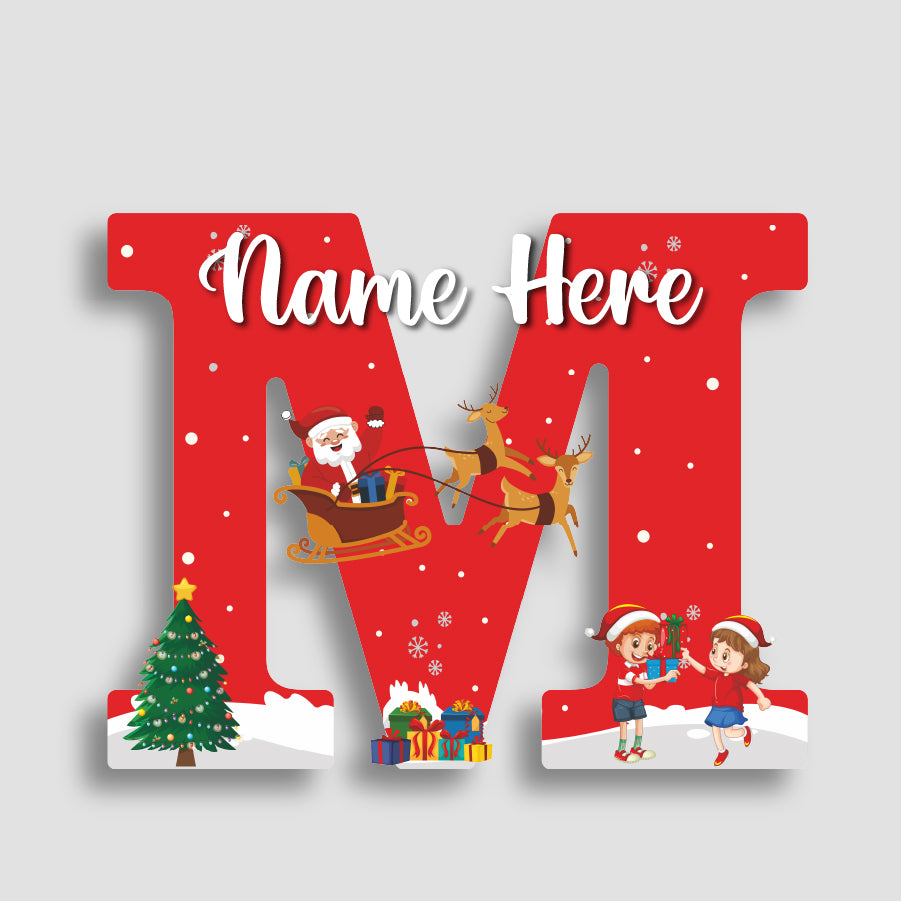 Customized Acrylic Name Sigh Christmas for Kids Room | 9 Inch Santa & Reindeer Design | Personalized Nameplate Christmas Gift | Includes Hanging Rope/Tape