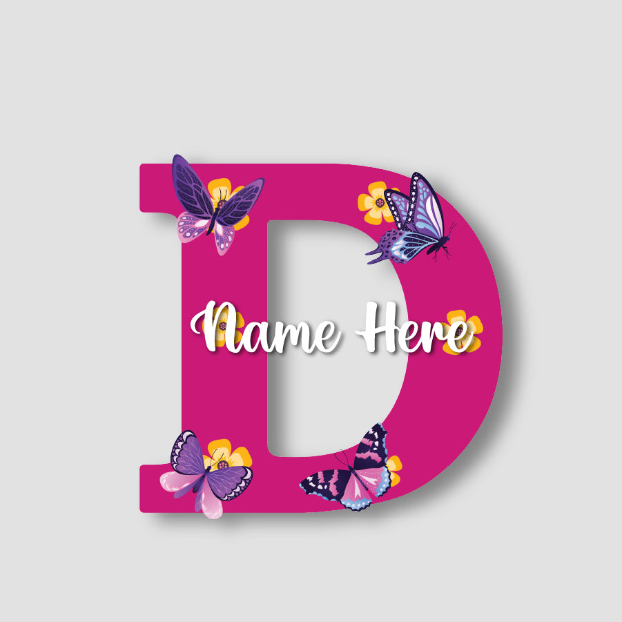 Customized Acrylic Name Sign for Kids Room | 9 Inch Pink Floral Butterfly Initial Wall Decor | Personalized Nameplate Birthday Gift for Girls | Includes Hanging Rope/Tape