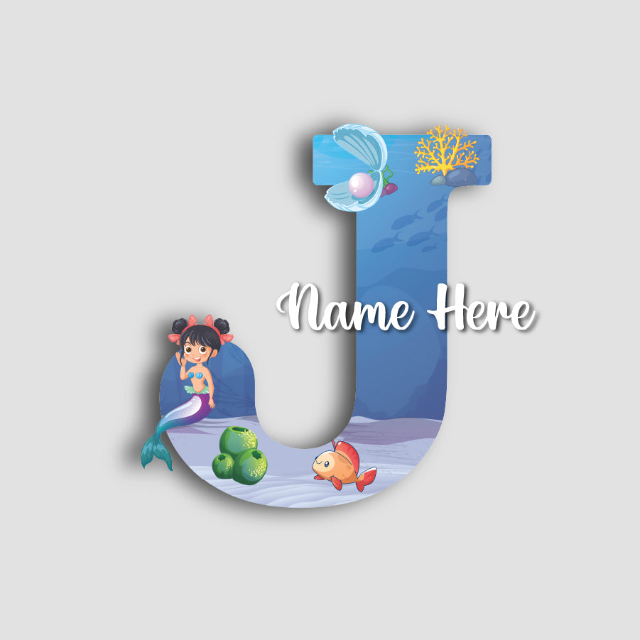 Customized Acrylic Glossy Mermaid Theme Wall Hanging | 9 Inch Custom Name & Alphabate Sign for Kids Room & Playroom Decor | Ocean Theme Alphabet Nameplate | Includes Hanging Rope/Tape