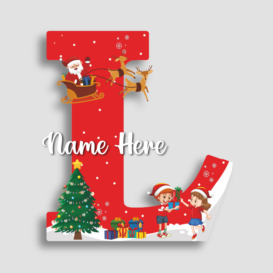 Customized Acrylic Name Sigh Christmas for Kids Room | 9 Inch Santa & Reindeer Design | Personalized Nameplate Christmas Gift | Includes Hanging Rope/Tape