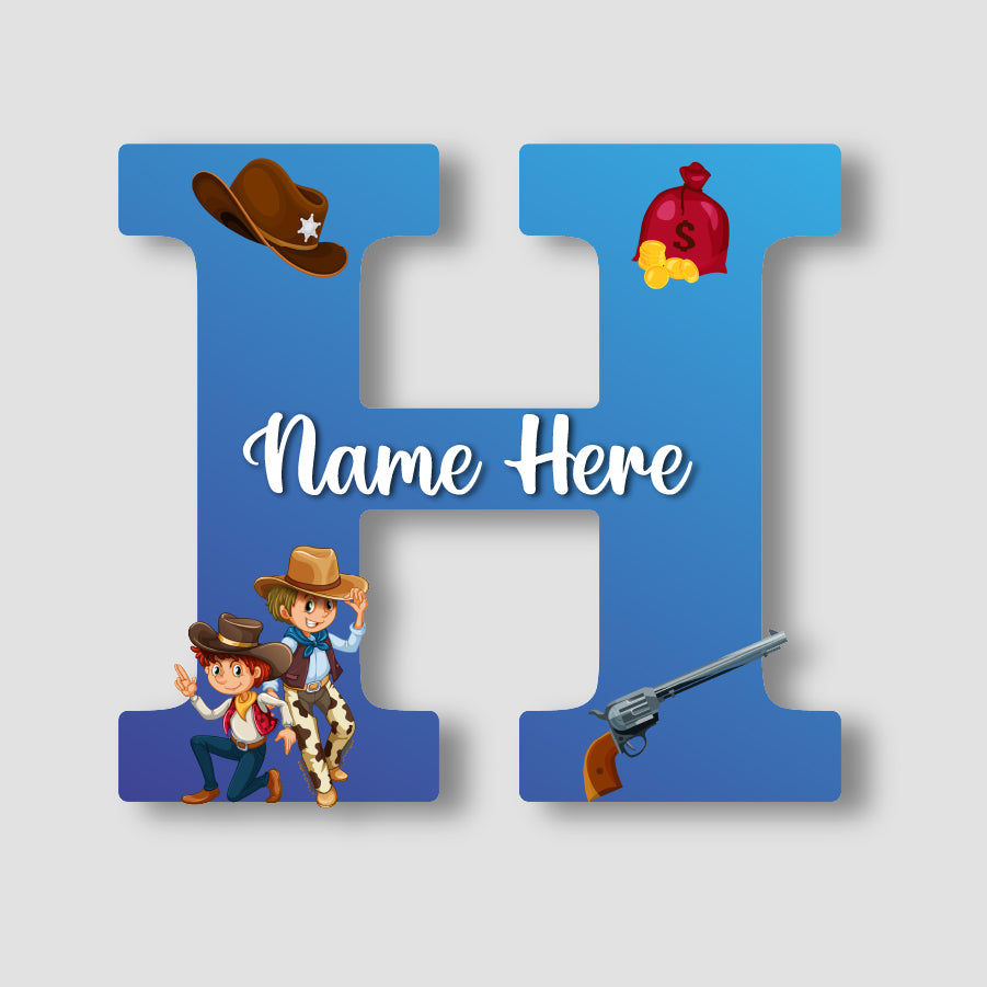Customized Acrylic Cowboy Theme Letter Sign 9 Inch | Custom Name for Boys Room | Western Style Alphabet Nameplate Decor & Gift | Includes Hanging Rope/Tape