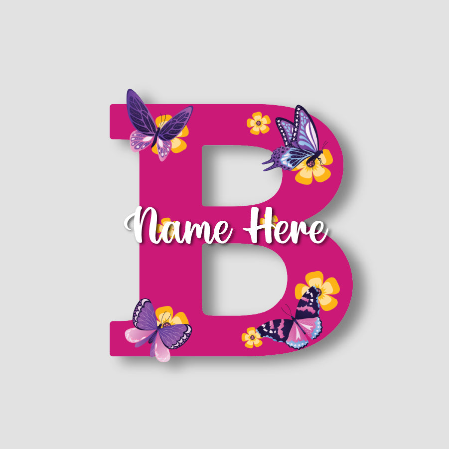Customized Acrylic Name Sign for Kids Room | 9 Inch Pink Floral Butterfly Initial Wall Decor | Personalized Nameplate Birthday Gift for Girls | Includes Hanging Rope/Tape