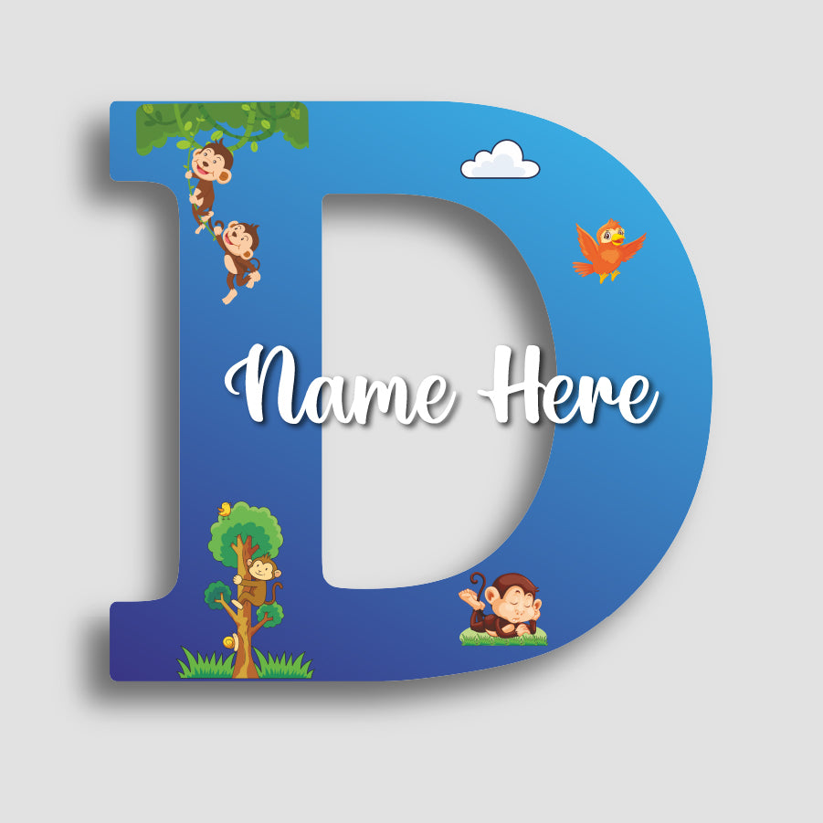 Customized Glossy Acrylic Jungle Monkey Theme | 9 Inch Custom Name Letter Sign for Kids Room & Playroom Decor | Animal Alphabet Nameplate | Includes Hanging Rope/Tape