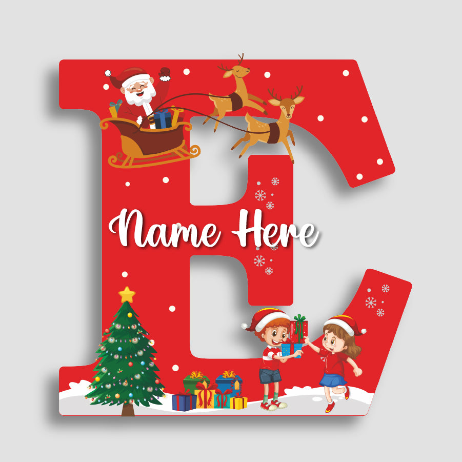 Customized Acrylic Name Sigh Christmas for Kids Room | 9 Inch Santa & Reindeer Design | Personalized Nameplate Christmas Gift | Includes Hanging Rope/Tape