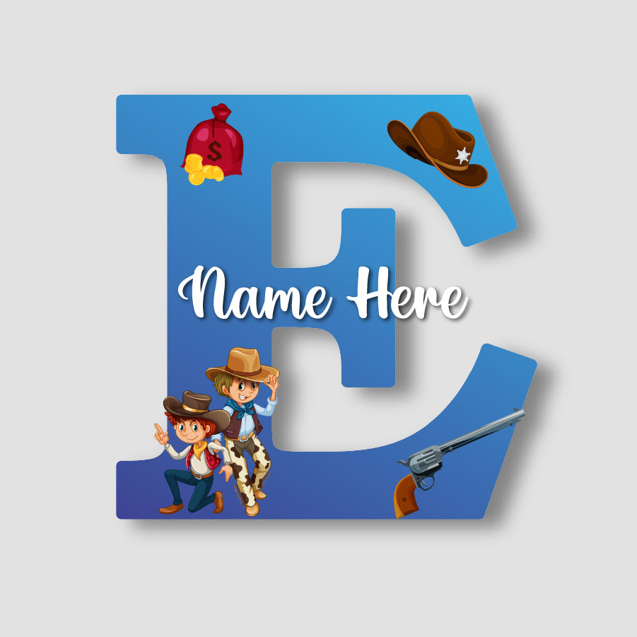 Customized Acrylic Cowboy Theme Letter Sign 9 Inch | Custom Name for Boys Room | Western Style Alphabet Nameplate Decor & Gift | Includes Hanging Rope/Tape