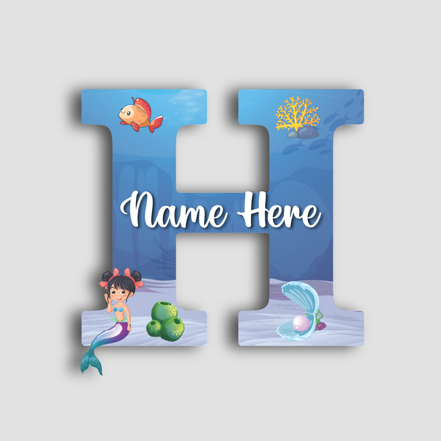 Customized Acrylic Glossy Mermaid Theme Wall Hanging | 9 Inch Custom Name & Alphabate Sign for Kids Room & Playroom Decor | Ocean Theme Alphabet Nameplate | Includes Hanging Rope/Tape