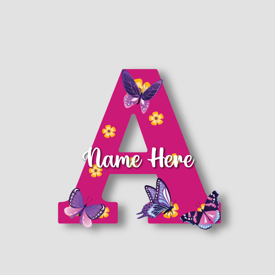 Customized Acrylic Name Sign for Kids Room | 9 Inch Pink Floral Butterfly Initial Wall Decor | Personalized Nameplate Birthday Gift for Girls | Includes Hanging Rope/Tape