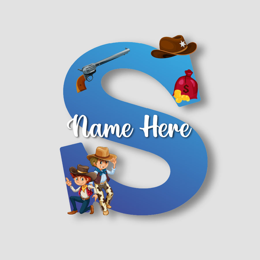Customized Acrylic Cowboy Theme Letter Sign 9 Inch | Custom Name for Boys Room | Western Style Alphabet Nameplate Decor & Gift | Includes Hanging Rope/Tape