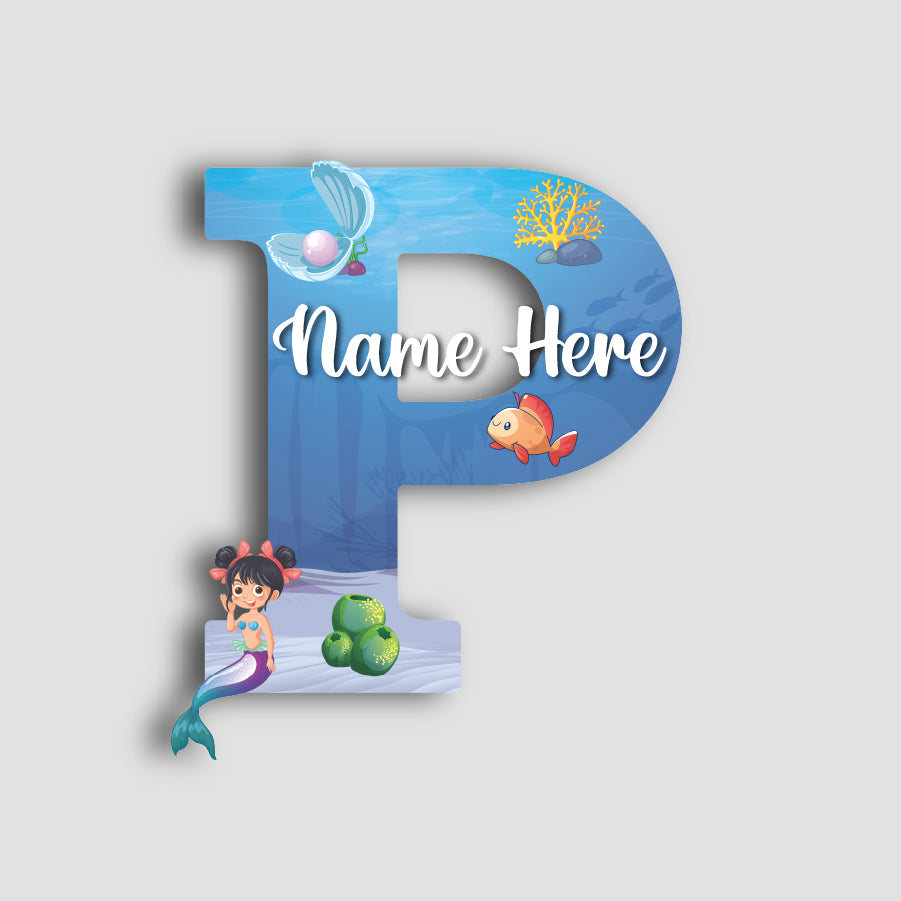 Customized Acrylic Glossy Mermaid Theme Wall Hanging | 9 Inch Custom Name & Alphabate Sign for Kids Room & Playroom Decor | Ocean Theme Alphabet Nameplate | Includes Hanging Rope/Tape