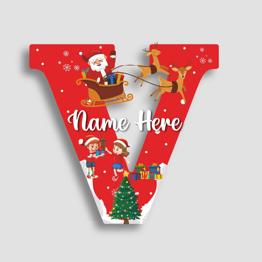 Customized Acrylic Name Sigh Christmas for Kids Room | 9 Inch Santa & Reindeer Design | Personalized Nameplate Christmas Gift | Includes Hanging Rope/Tape