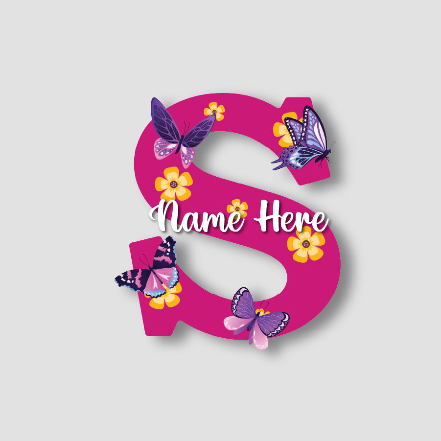 Customized Acrylic Name Sign for Kids Room | 9 Inch Pink Floral Butterfly Initial Wall Decor | Personalized Nameplate Birthday Gift for Girls | Includes Hanging Rope/Tape
