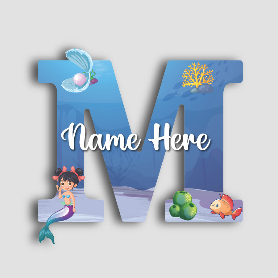 Customized Acrylic Glossy Mermaid Theme Wall Hanging | 9 Inch Custom Name & Alphabate Sign for Kids Room & Playroom Decor | Ocean Theme Alphabet Nameplate | Includes Hanging Rope/Tape