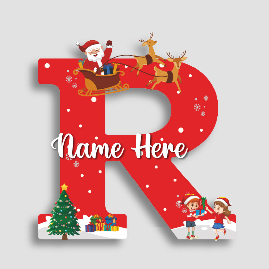Customized Acrylic Name Sigh Christmas for Kids Room | 9 Inch Santa & Reindeer Design | Personalized Nameplate Christmas Gift | Includes Hanging Rope/Tape