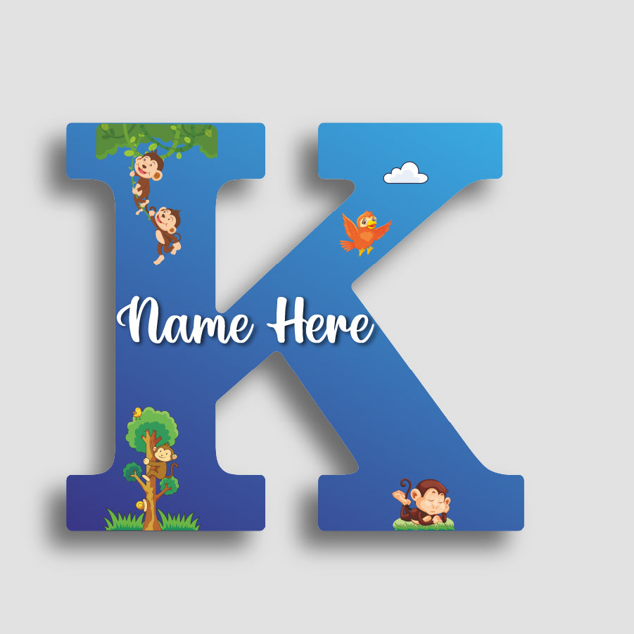 Customized Glossy Acrylic Jungle Monkey Theme | 9 Inch Custom Name Letter Sign for Kids Room & Playroom Decor | Animal Alphabet Nameplate | Includes Hanging Rope/Tape