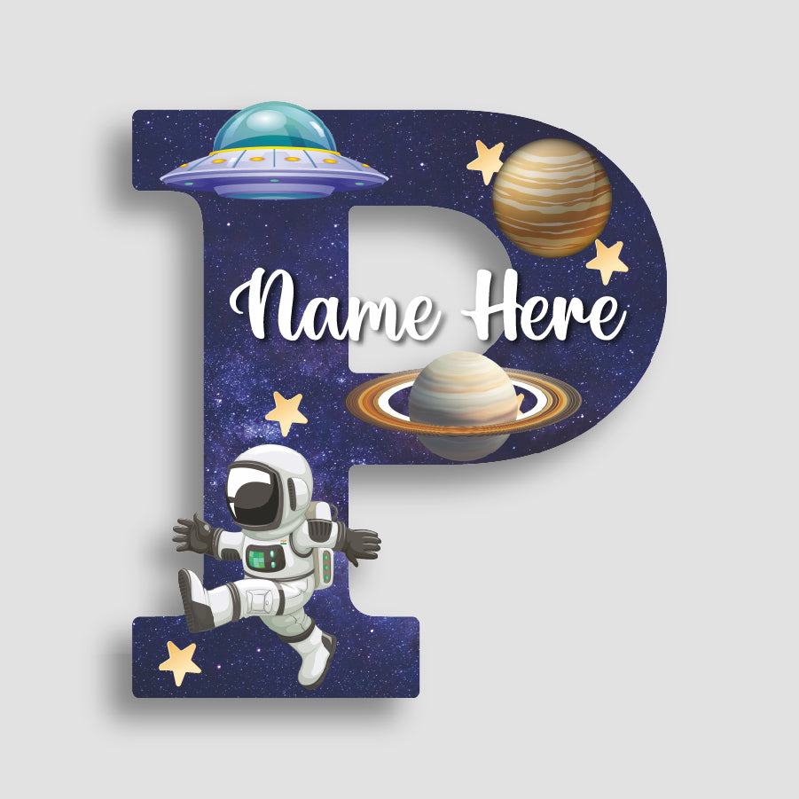 Customized Acrylic Glossy Space Theme Wall Hanging | 9 Inch Custom Name & Alphabet Letter Sign for Kids Room & Playroom Decor | Astronaut & Planet Alphabet Nameplate | Includes Hanging Rope/Tape