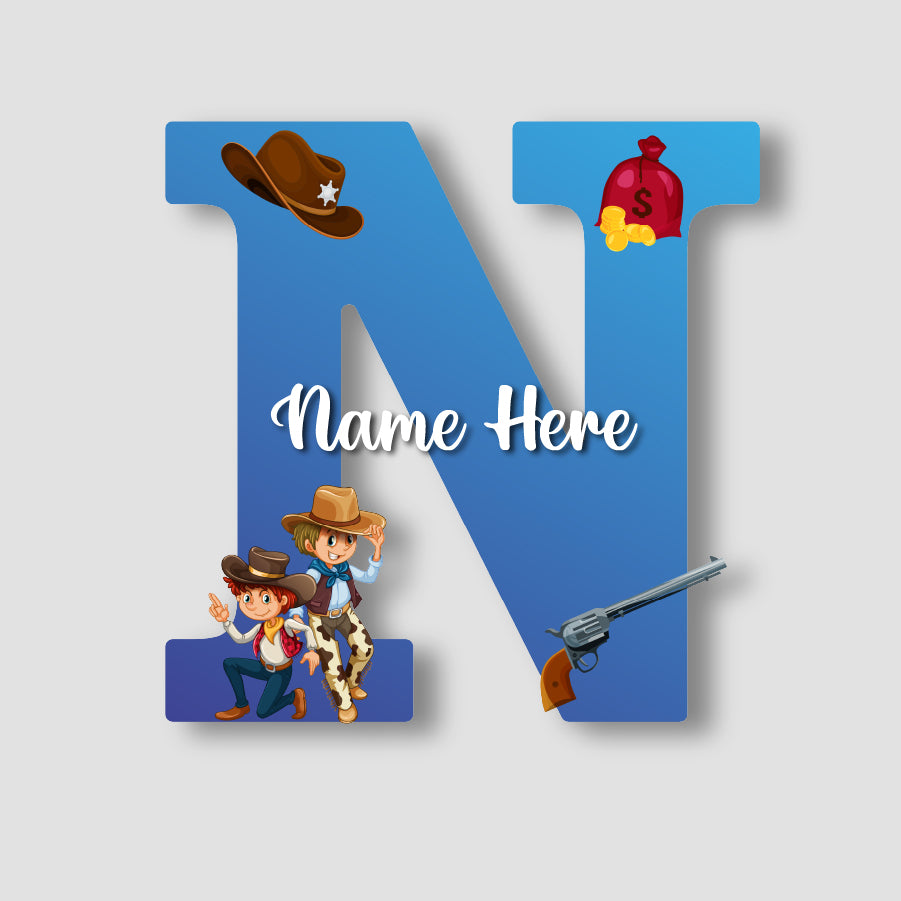 Customized Acrylic Cowboy Theme Letter Sign 9 Inch | Custom Name for Boys Room | Western Style Alphabet Nameplate Decor & Gift | Includes Hanging Rope/Tape