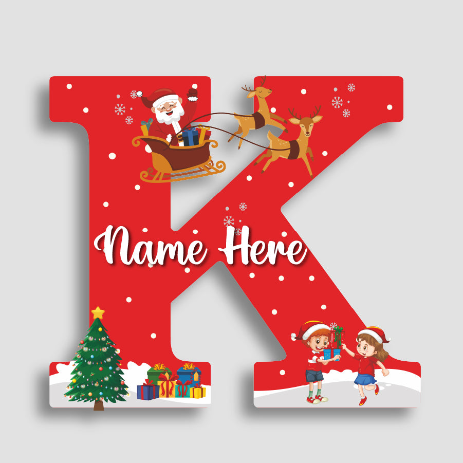 Customized Acrylic Name Sigh Christmas for Kids Room | 9 Inch Santa & Reindeer Design | Personalized Nameplate Christmas Gift | Includes Hanging Rope/Tape