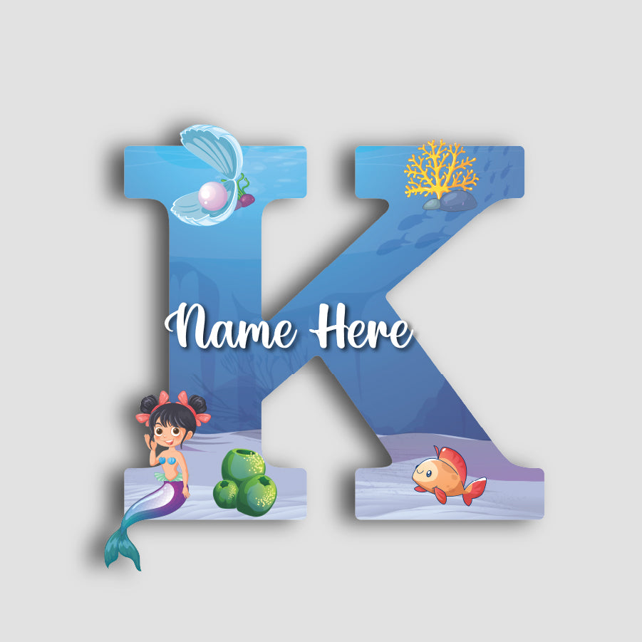 Customized Acrylic Glossy Mermaid Theme Wall Hanging | 9 Inch Custom Name & Alphabate Sign for Kids Room & Playroom Decor | Ocean Theme Alphabet Nameplate | Includes Hanging Rope/Tape